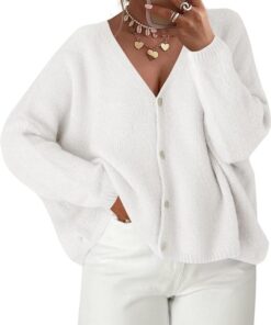 Cárdigan de gran tamaño para mujer, manga larga tipo farol, con botones, de punto grueso, holgado, para otoño