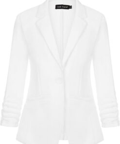 Blazer casual para mujer, chaqueta con un botón, solapa con muescas, ropa de trabajo, elegante, manga fruncida 3/4, clásica, formal
