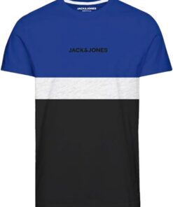 JACK & JONES Camiseta de Hombre de Talla Grande Bloque de Colores y Estampado de Logo Estilo Cuello Redondo JJEREID