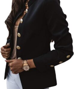 Onsoyours Mujer Blazers Abrigo Elegante Botón En La Parte Delantera Abrigo Largos Ajustados Chaquetas Traje Oficina Negocios Cuello Alto Ocio Blazer