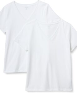 Amazon Essentials Mujer Camiseta de Manga Corta con Cuello en V 100% Algodón, Corte Estándar