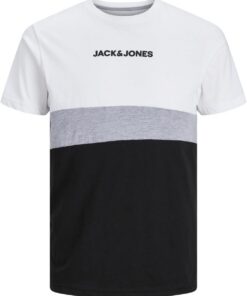 JACK & JONES Camiseta de Hombre de Talla Grande Bloque de Colores y Estampado de Logo Estilo Cuello Redondo JJEREID