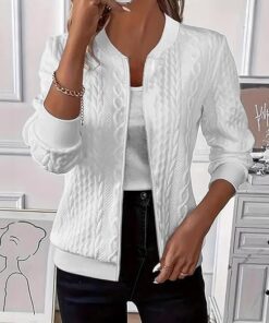 Suéter tipo cárdigan con cremallera completa para mujer, estilo casual, de manga larga, abrigo