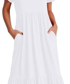 Vestido de verano de manga corta con cuello redondo, vestido largo casual con vuelo, vestido largo de playa escalonado para mujer, vestidos cómodos con bolsillos