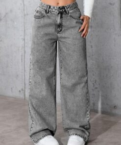 Pantalones vaqueros de cintura alta y pierna ancha para mujer, elásticos, holgados, casuales, holgados, con bolsillos