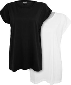 Urban Classics Ladies Extended Shoulder 2 Pack Mujer Camiseta Negro Ancho