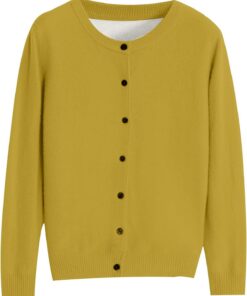 HUIFUAO - Cárdigan de punto para mujer, color negro, elegante, con botones, frente abierto, cárdigans para otoño, básico, manga larga, suéteres ligeros