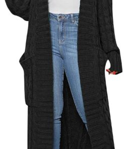 HUIFUAO - Cárdigan largo para mujer, suéter de punto de moda, abrigos cálidos de otoño e invierno, talla grande, suéteres de manga larga con frente abierto, ropa exterior, chaquetas casuales de color