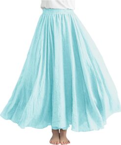 Faldas largas para mujer, estilo casual, cintura elástica, acampanada, con vuelo, falda larga de algodón y lino, para verano, playa, liquidación