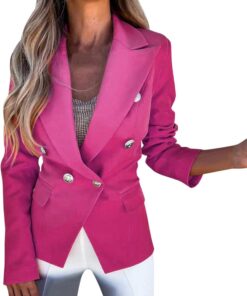 HUIFUAO - Blazer de doble botonadura para mujer, chaquetas de traje negro, para negocios, casual, otoño, solapa con botones, abrigos de manga larga para exteriores
