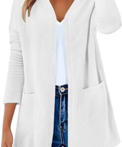 Cárdigans de Pana Mujer Cárdigan Ligero de Manga Larga con Cuello en V Frente Abierto Suéteres Largos Chaqueta Elegante Cardigans Casual Sólido Básico Cárdigan Abrigo Tops