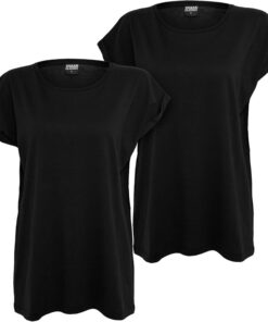 Urban Classics Ladies Extended Shoulder 2 Pack Mujer Camiseta Negro Ancho