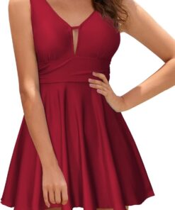 SHEKINI Mujer Bañador con Falda Traje de Baño Retro Cuello de V Acolchado Ruched Control Abdomen Halter Traje de Baño de Una Pieza Tankinni Deportivo