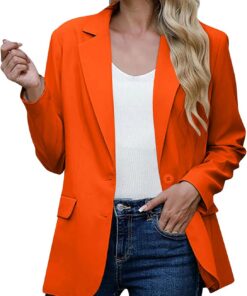 Blazers de manga larga para mujer, con solapa de muesca del Reino Unido, cuello abatible, con hombros acolchados, chaqueta de traje casual ajustada para otoño 2025, chaquetas de trabajo para mujer