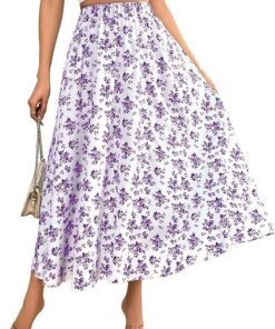 Faldas elásticas de cintura alta para mujer, estilo bohemio, casual, playa, vacaciones, estampado floral, acampanado, DJ802