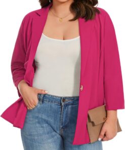 Chaqueta de manga 3/4 XL-5XL con muescas y solapa con muescas y medio forro para mujer, trajes y blazers del Reino Unido, con un botón y bolsillos insertados, chaqueta de día a noche
