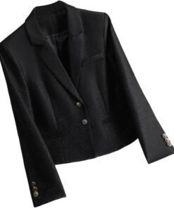 Chaqueta corta para mujer, con botones, manga larga, cuello de solapa, con bolsillos, elegante chaqueta de trabajo para oficina, negocios, casual, ajustada, abrigos para exteriores