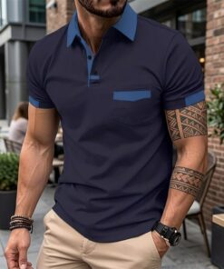 Polo de manga corta para hombre, estilo informal, ajustado, con bolsillo