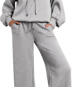AUTOMET Conjuntos de descanso para mujer, trajes de 2 piezas para otoño, sudadera con cordón, pantalones deportivos de pierna ancha