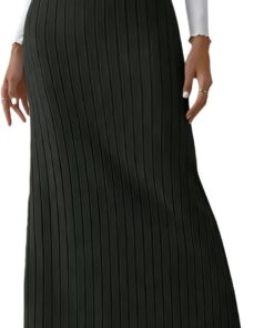 Chesoon Falda sexy de cintura alta para mujer, de punto liso, con forma de lápiz, larga, elástica, a rayas