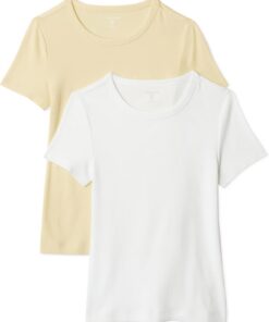 Amazon Essentials Mujer Camiseta de Cuello a la Caja de Manga Corta y Ajuste Entallado