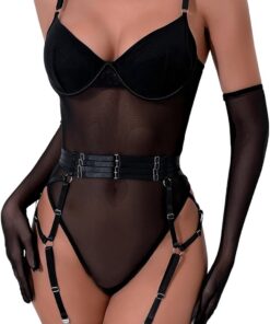 EVELIFE - Lencería para mujer sexy con encaje Teddy con liguero