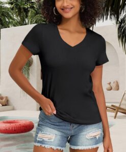 Camisetas de cuello en V para mujer, ajuste regular, suaves, de manga corta, paquete múltiple, uso casual y diario