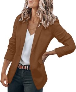 Blazers casuales para mujer, chaqueta de manga larga con frente abierto, para el trabajo, la oficina, trajes de mujer, chaquetas elegantes, color café, abrigos para mujer