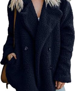 OMZIN Mujeres Casual Frente Abierto De Lana De Imitación Chaqueta De Gran Tamaño Caliente De Invierno Con Bolsillo