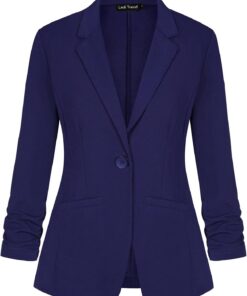 Blazer casual para mujer, chaqueta con un botón, solapa con muescas, ropa de trabajo, elegante, manga fruncida 3/4, clásica, formal