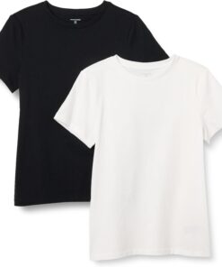 Amazon Essentials Mujer Camiseta de Manga Corta con Cuello Redondo 100% Algodón, Corte Estándar