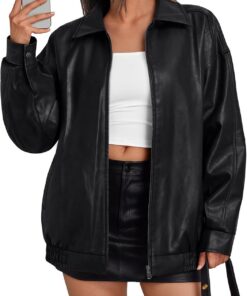 Trendy Queen Eztrd279 Chaqueta de cuero oversize para mujer Mujer (Pack de 1)