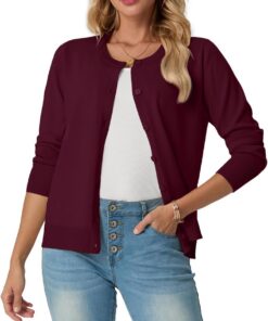 GRECERELLE Cárdigan suave de verano para mujer, bonito y ligero, cuello redondo, manga larga, suéter de punto sólido, suéteres casuales con botones para mujer, noches de verano y citas