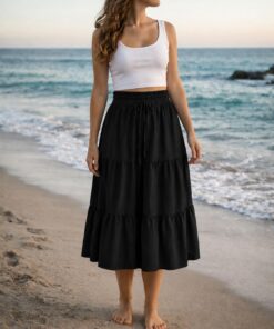 Falda larga plisada de verano para mujer, falda larga plisada de cintura alta, vestido de playa bohemio con bolsillos, falda casual fluida