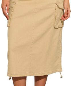 Allegra K Falda cargo Y2K para mujer, con abertura trasera ajustable, cintura alta, casual, acampanada, falda de mezclilla