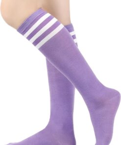 Calcetines altos hasta el muslo para mujer, hasta la rodilla, calcetines deportivos atléticos para correr, calcetines largos con triple rayas, medias casuales