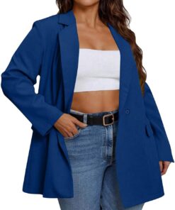 Blazers largos para mujer, chaquetas de traje con cuello de solapa de muesca clásica del Reino Unido, chaquetas de traje con un botón, chaqueta holgada casual, elegante, para oficina, trabajo, ropa de