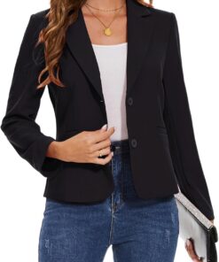Blazer casual de manga larga para mujer, con bolsillos, con botones, chaquetas con solapa con muescas, ropa de trabajo clásica con forro frontal