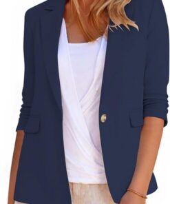 Chaquetas de verano de manga larga de algodón y lino, chaquetas con solapa con muescas, bolsillos con solapa y ventilación trasera, un botón, para mujer, trajes y blazers del Reino Unido,