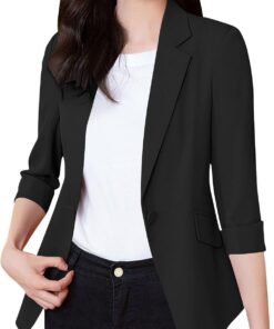 Chaquetas para mujer, informales, ajustadas, con cuello de solapa, ligeras, de verano, manga 3/4, un botón, frente abierto, para mujeres pequeñas, tallas grandes, ropa de abrigo My Orders