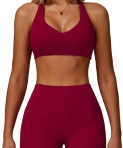 IMEKIS Gym Set Mujer Sport Outfit Racer Back Sportbh con pantalones cortos 2 piezas Yoga Pilates Ropa Entrenamiento Fitness Sportanzug