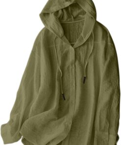 Camisas de lino y algodón con protección solar para mujer, sudadera con capucha de gran tamaño, casual, holgada, de manga larga, con botones, con capucha, para verano, playa, ligera, chaquetas