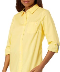 Tommy Hilfiger Women's Classic Long Sleeve Roll Tab Button Down Shirt (Standard and Plus Size) Roll Tab Dot Mujer (Pack de 1)