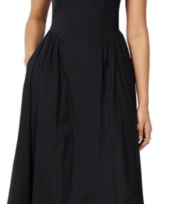 Amazon Essentials Mujer Vestido Midi de Popelina de algodón con Tirantes Delgados Fit & Flare