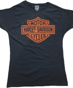 Bravado Camiseta para mujer negra Harley Davidson Bar and Shield Logo Vintage Print
