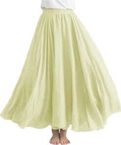 Faldas largas para mujer, estilo casual, cintura elástica, acampanada, con vuelo, falda larga de algodón y lino, para verano, playa, liquidación