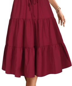 Falda midi de cintura alta elástica para mujer, casual, de verano, a la moda, con lazo frontal, con volantes, estampado floral, falda acampanada DJ626