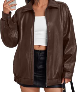 Trendy Queen Eztrd279 Chaqueta de cuero oversize para mujer Mujer (Pack de 1)