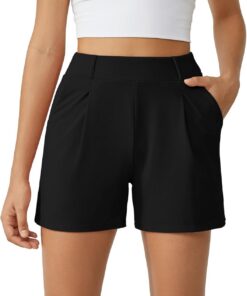 G4Free Pantalones cortos de moda para mujer, elegantes, informales, de cintura alta, plisados, con bolsillos