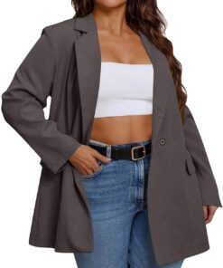 Blazers largos para mujer, chaquetas de traje con cuello de solapa de muesca clásica del Reino Unido, chaquetas de traje con un botón, chaqueta holgada casual, elegante, para oficina, trabajo, ropa de